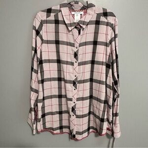 Foxcroft Top  Plaid Reversible  Button Up Collared Shirt Sz 16 Preppy Work New